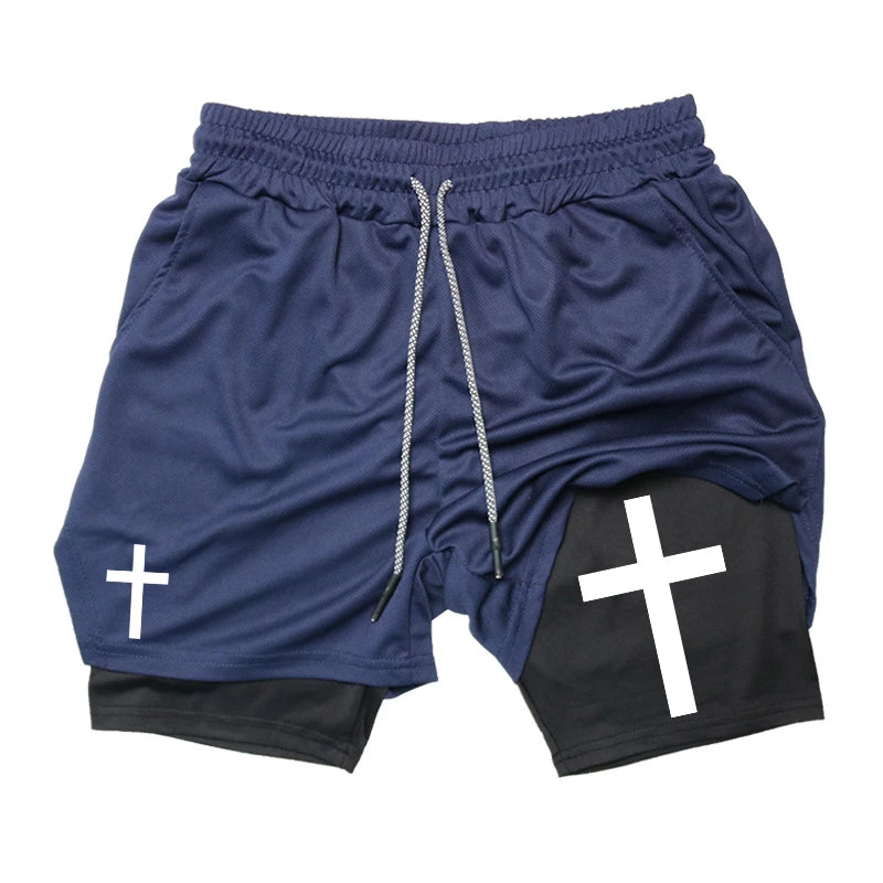 Short de sport avec collant intégré et design croix – Confort et performance