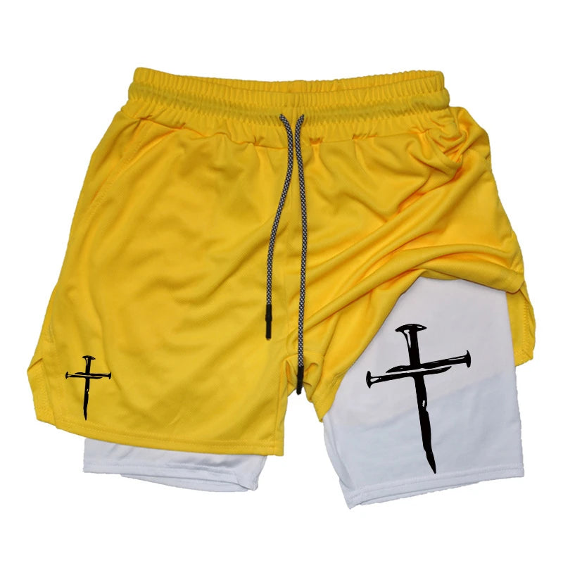 Short de sport avec collant intégré et design croix – Confort et performance